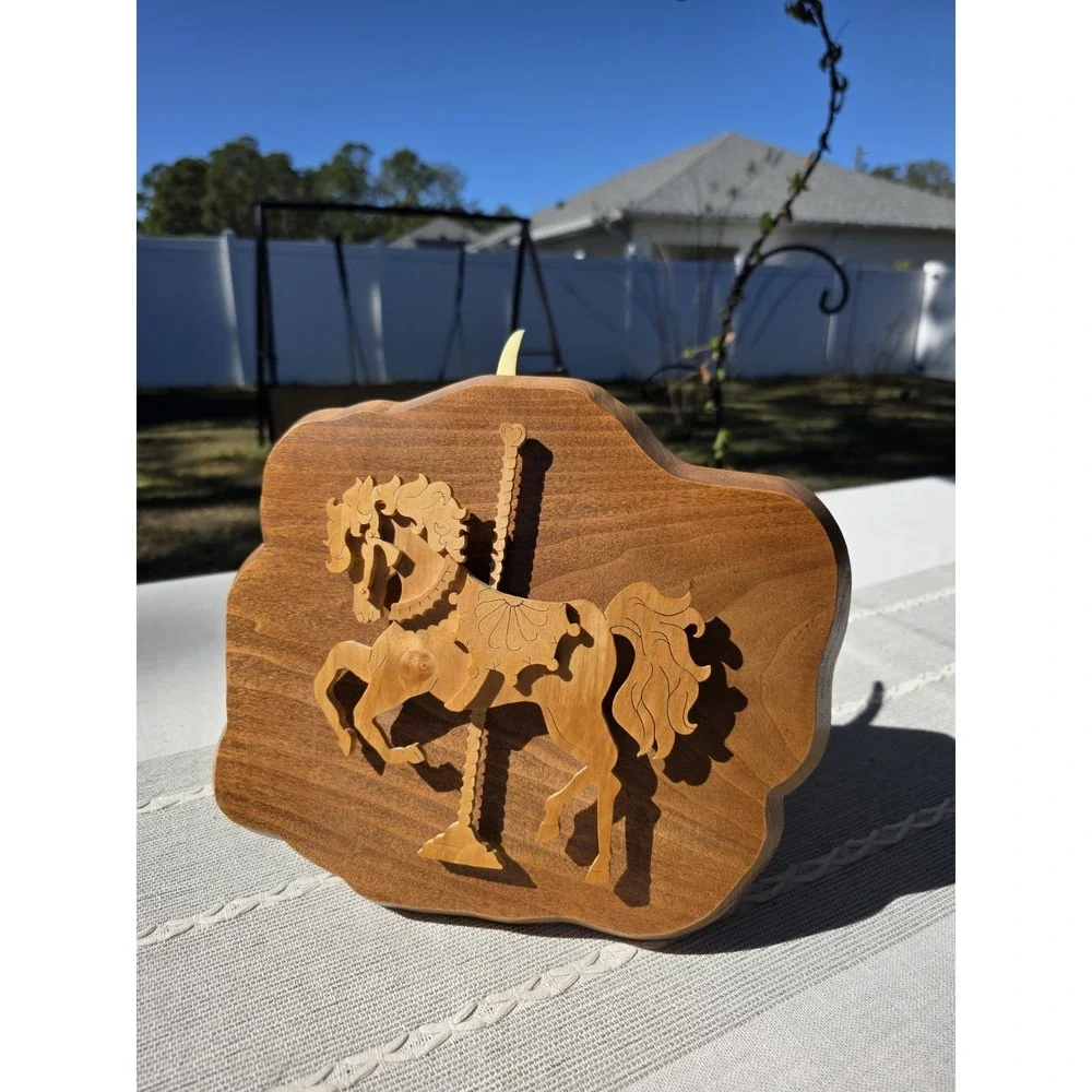 VTG Handcrafted Wooden‎ Carousel Horse Wall Plaque Folk Art 12x10 Nursery Decor